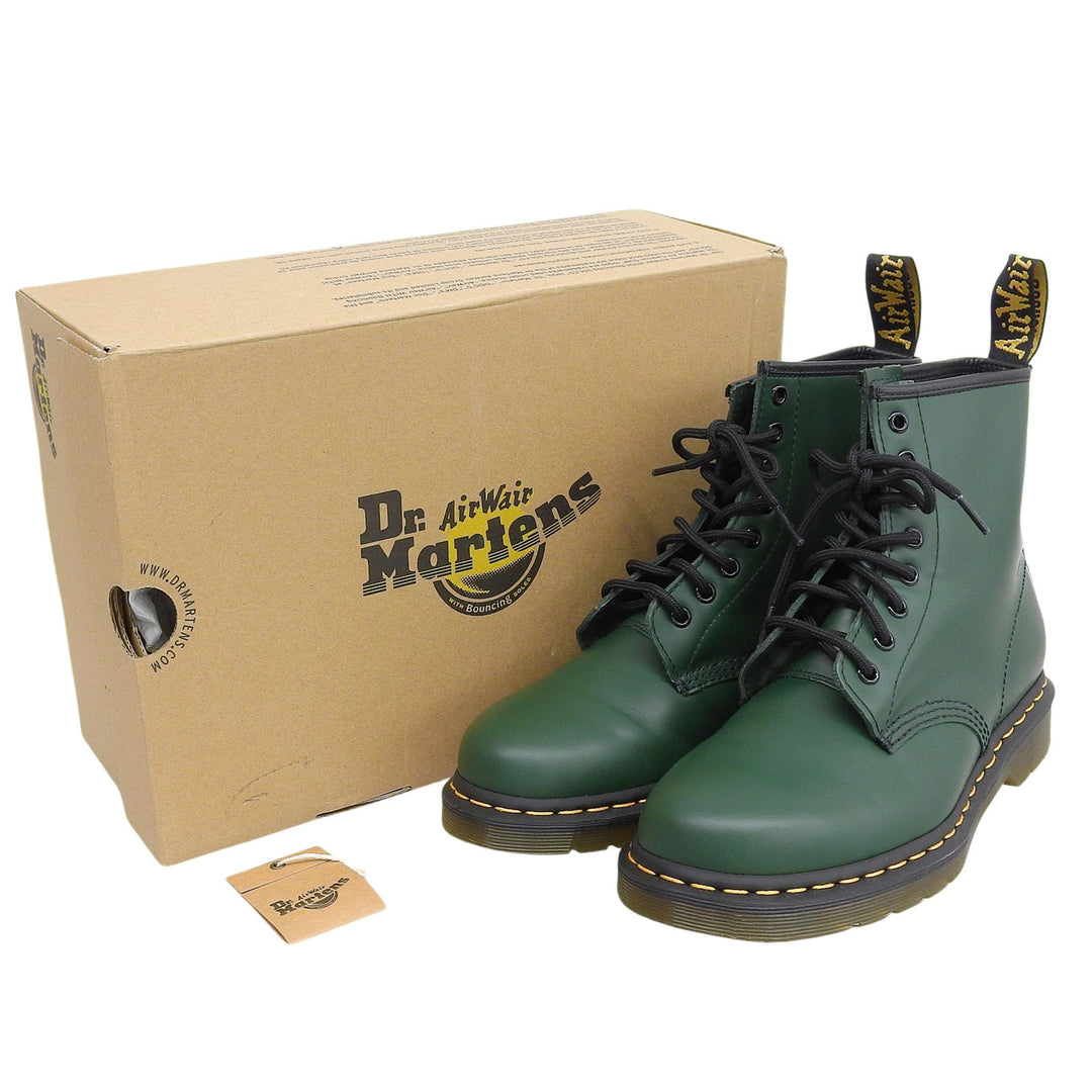 Pristine Dr.Martens short boots 1460 8-hole boots yellow stitch green mens