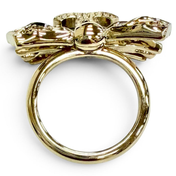 Excellent CHANEL Ring ring COCO Mark Ribbon Rhinestone gold Women B24B