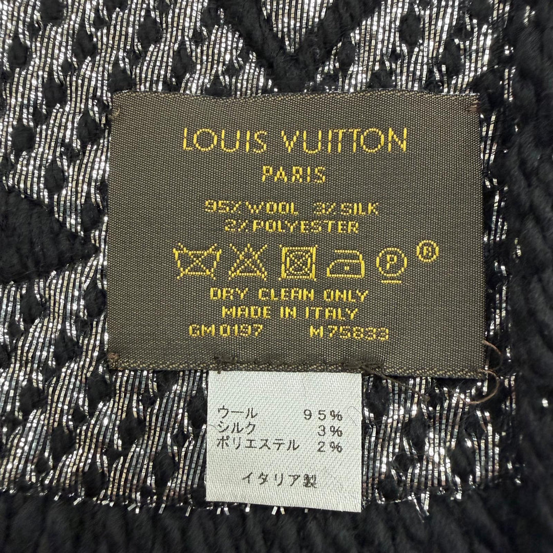 Great LOUIS VUITTON Scarf Escalp Logo Mania Shine Monogrammed with fringe M75833