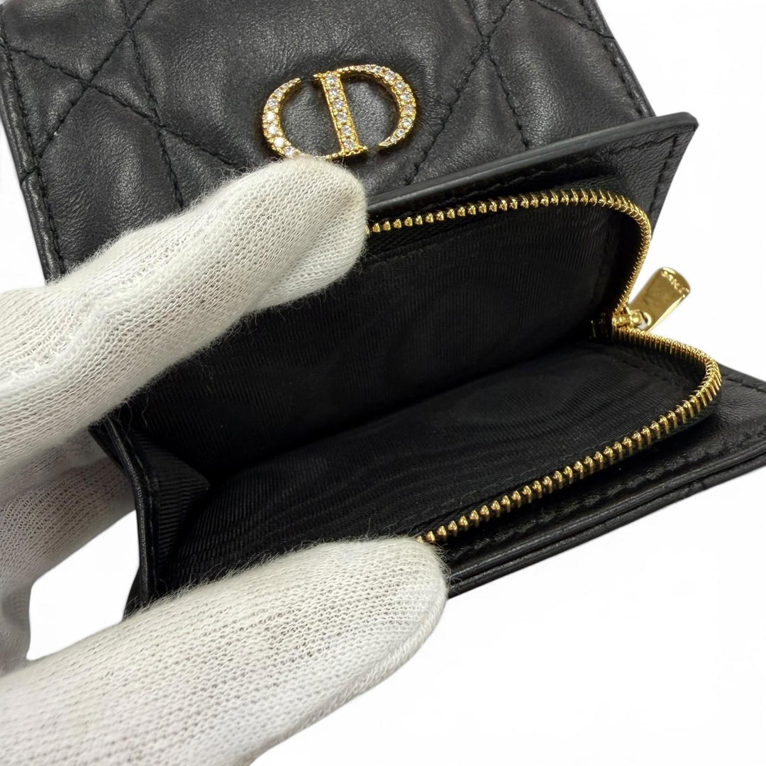 Great DIOR Dior Caro Hibiscus Crystal Wallet Rhinestone Japan Limited Edition