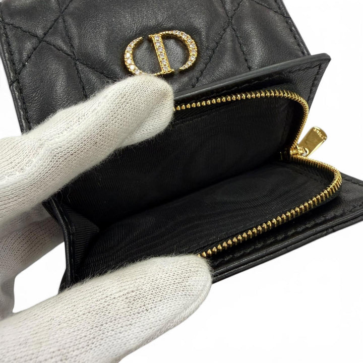 Great DIOR Dior Caro Hibiscus Crystal Wallet Rhinestone Japan Limited Edition