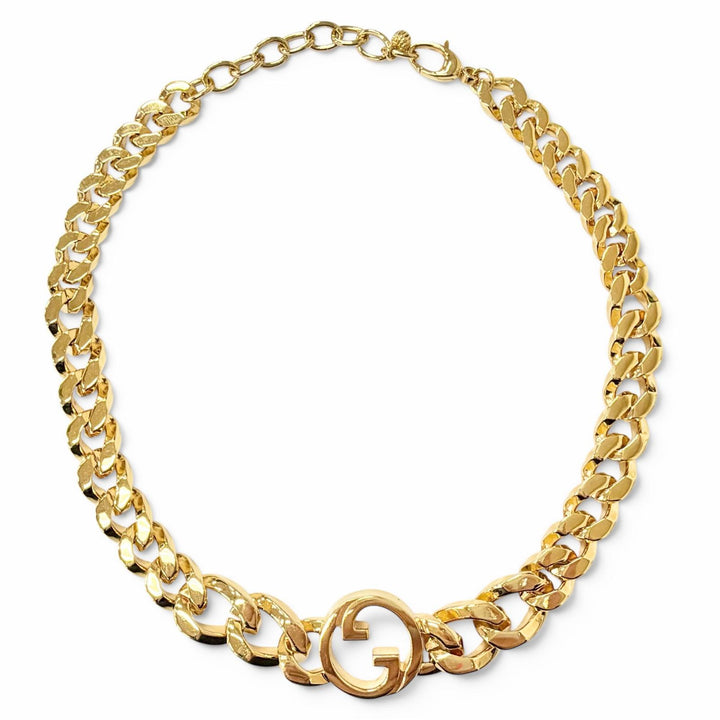 Great GUCCI choker Blondie Chain Necklace Interlocking G gold Women 774555