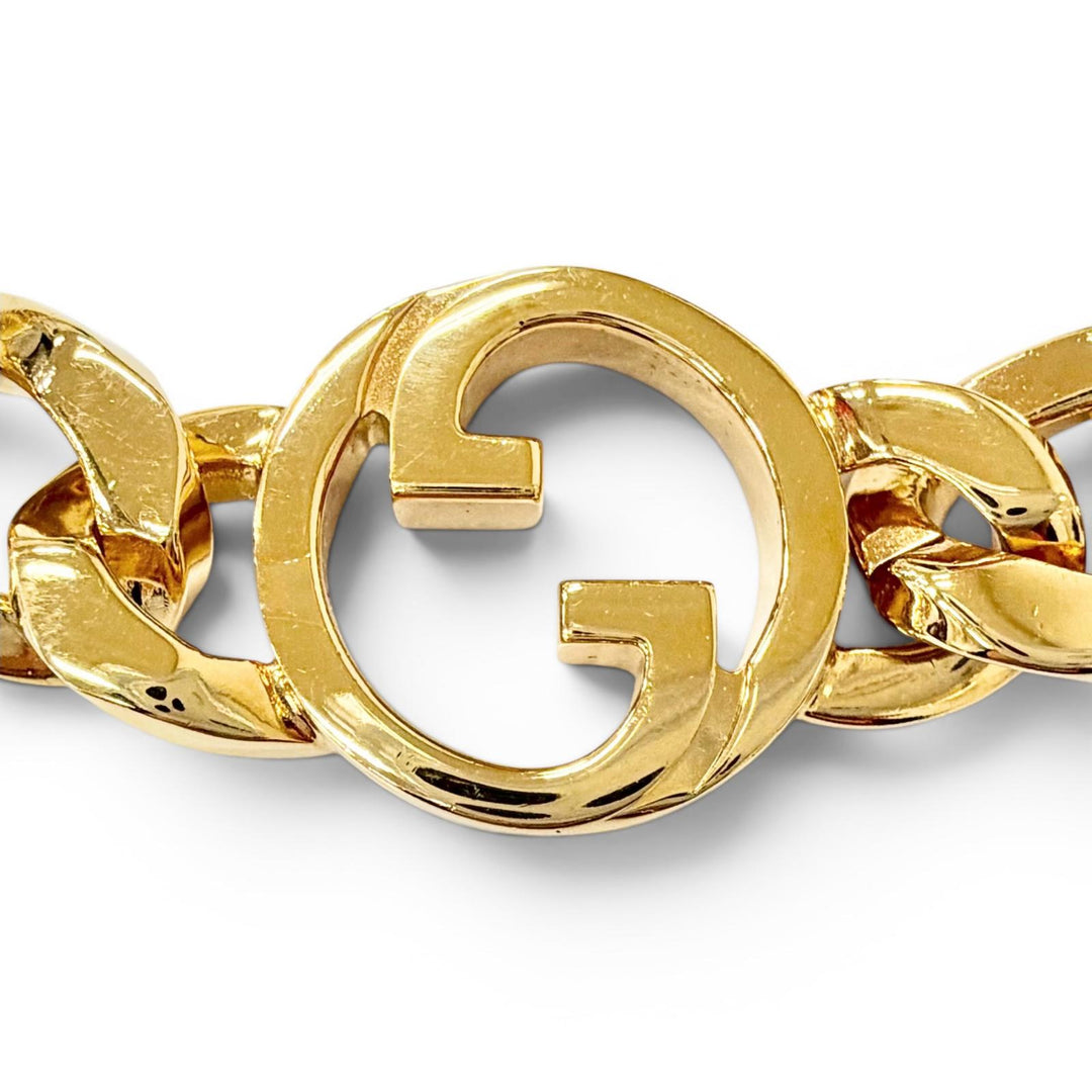 Great GUCCI choker Blondie Chain Necklace Interlocking G gold Women 774555