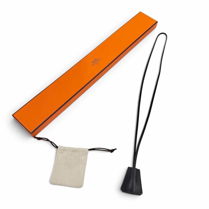 Excellent HERMES Necklace Clochette leather for Kelly watch black leather Women