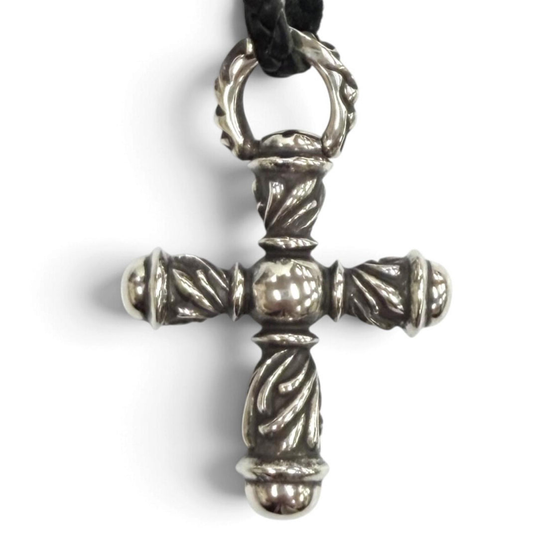 Great CHROME HEARTS Necklace Small Campana Cloth Leather Braid Silver 925 Women