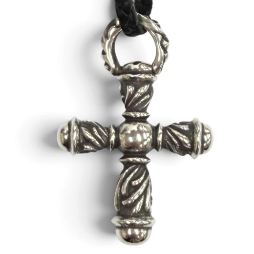 Great CHROME HEARTS Necklace Small Campana Cloth Leather Braid Silver 925 Women