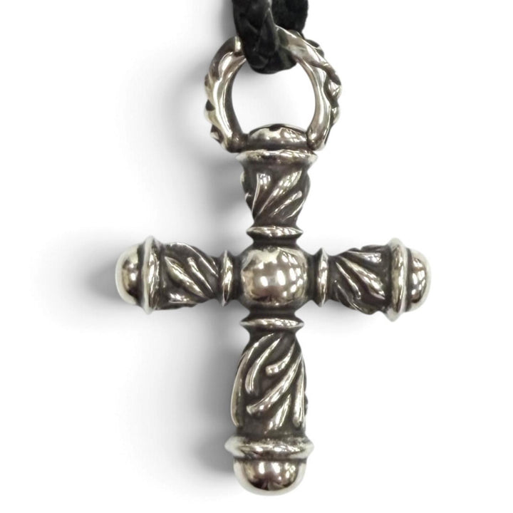 Great CHROME HEARTS Necklace Small Campana Cloth Leather Braid Silver 925 Women