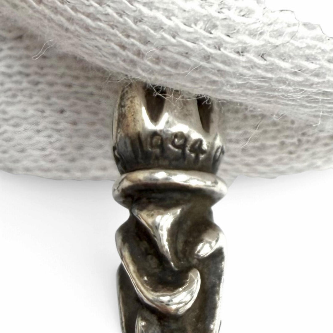 Great CHROME HEARTS Necklace Small Campana Cloth Leather Braid Silver 925 Women