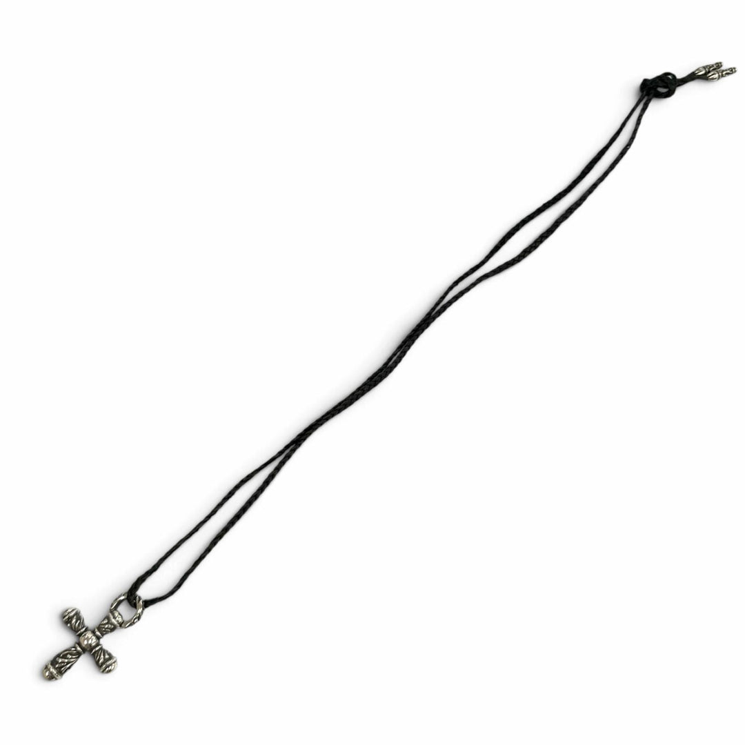 Great CHROME HEARTS Necklace Small Campana Cloth Leather Braid Silver 925 Women