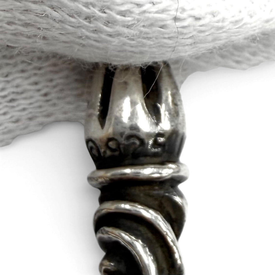 Great CHROME HEARTS Necklace Small Campana Cloth Leather Braid Silver 925 Women