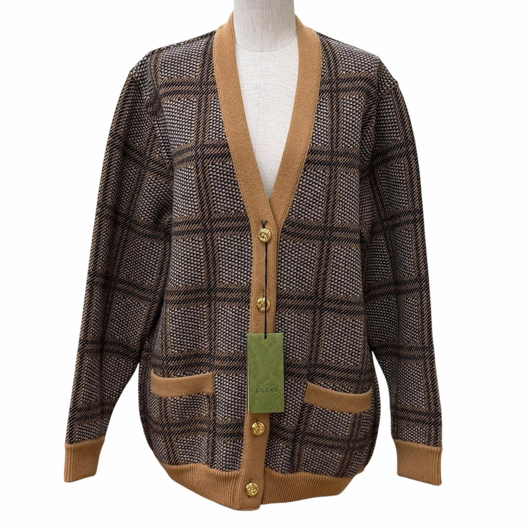 Pristine GUCCI cardigan Reversible Check Jumbo GG Oversized Knit wool XS 773903