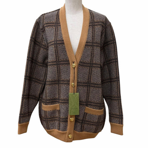 Pristine GUCCI cardigan Reversible Check Jumbo GG Oversized Knit wool XS 773903