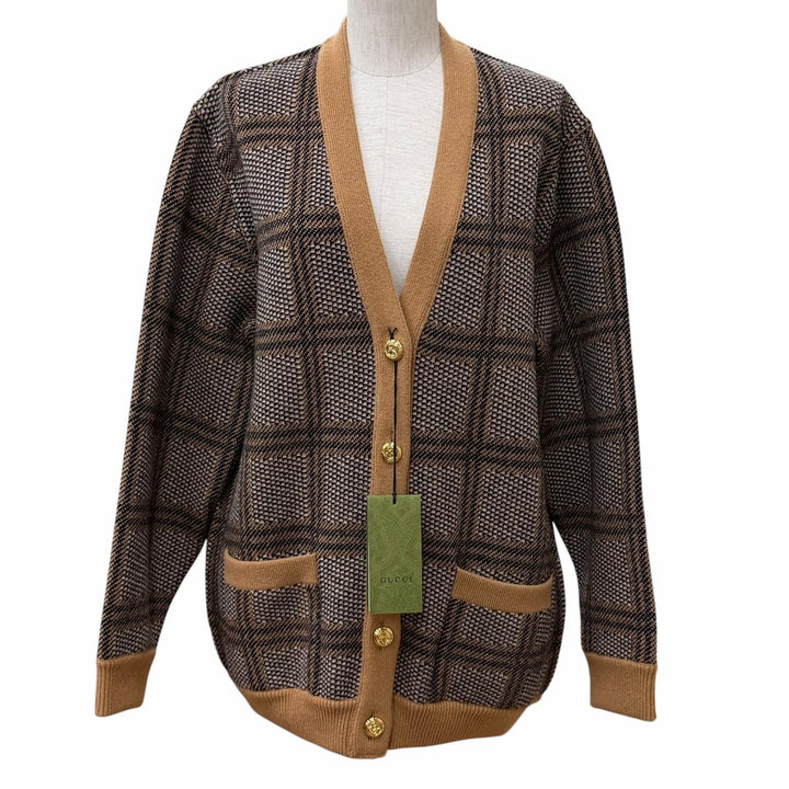 Pristine GUCCI cardigan Reversible Check Jumbo GG Oversized Knit wool XS 773903