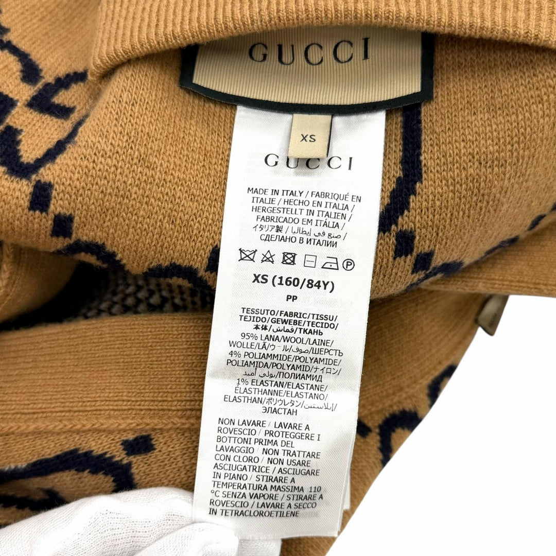Pristine GUCCI cardigan Reversible Check Jumbo GG Oversized Knit wool XS 773903
