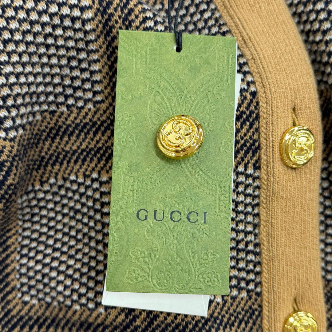 Pristine GUCCI cardigan Reversible Check Jumbo GG Oversized Knit wool XS 773903