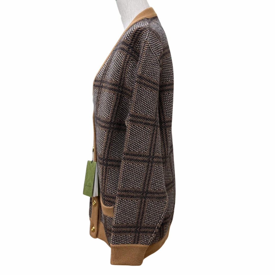 Pristine GUCCI cardigan Reversible Check Jumbo GG Oversized Knit wool XS 773903