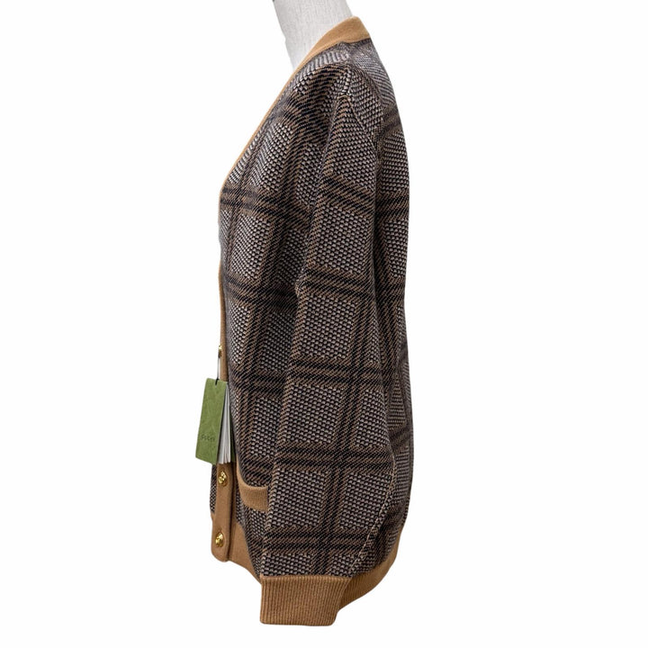 Pristine GUCCI cardigan Reversible Check Jumbo GG Oversized Knit wool XS 773903