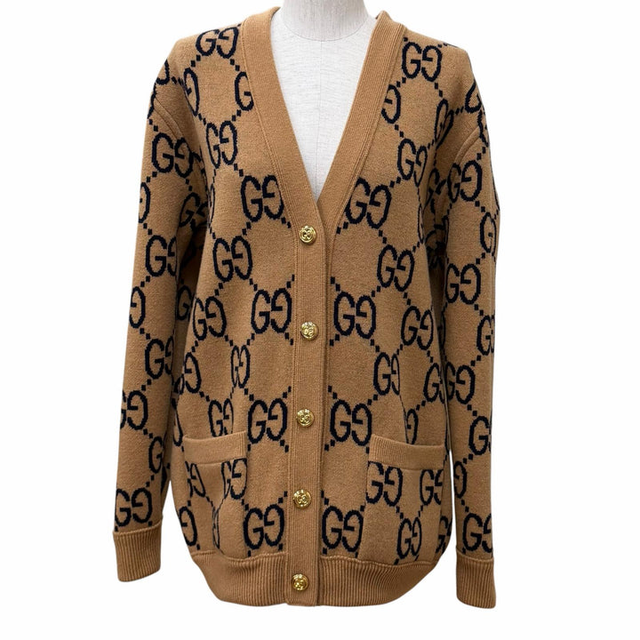 Pristine GUCCI cardigan Reversible Check Jumbo GG Oversized Knit wool XS 773903