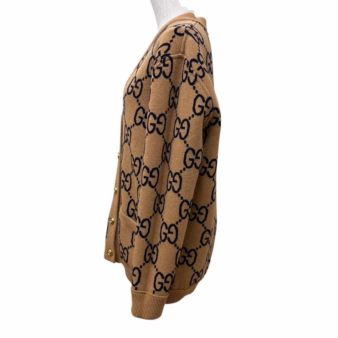 Pristine GUCCI cardigan Reversible Check Jumbo GG Oversized Knit wool XS 773903