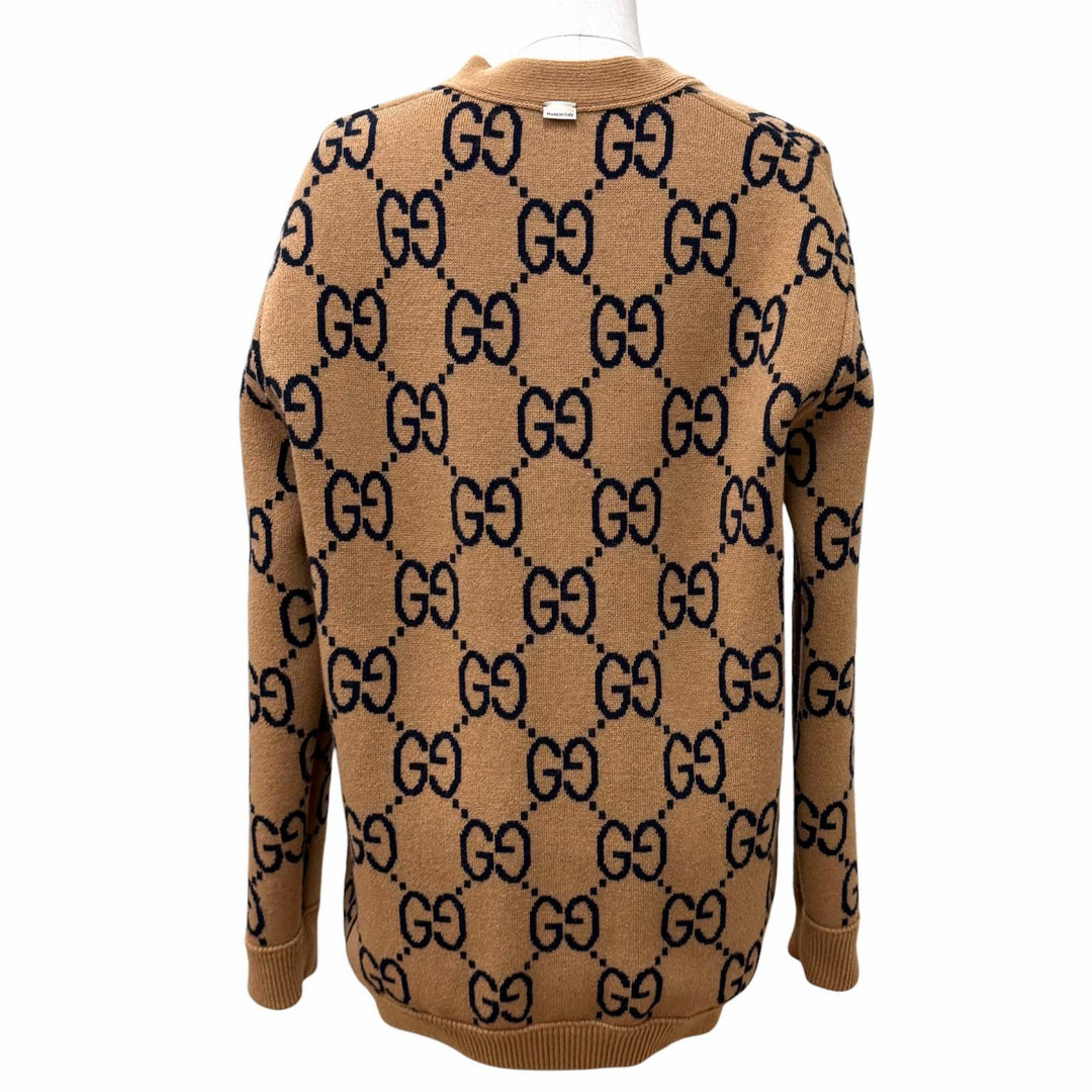 Pristine GUCCI cardigan Reversible Check Jumbo GG Oversized Knit wool XS 773903