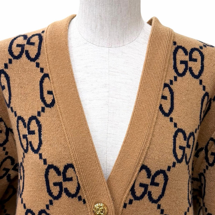 Pristine GUCCI cardigan Reversible Check Jumbo GG Oversized Knit wool XS 773903