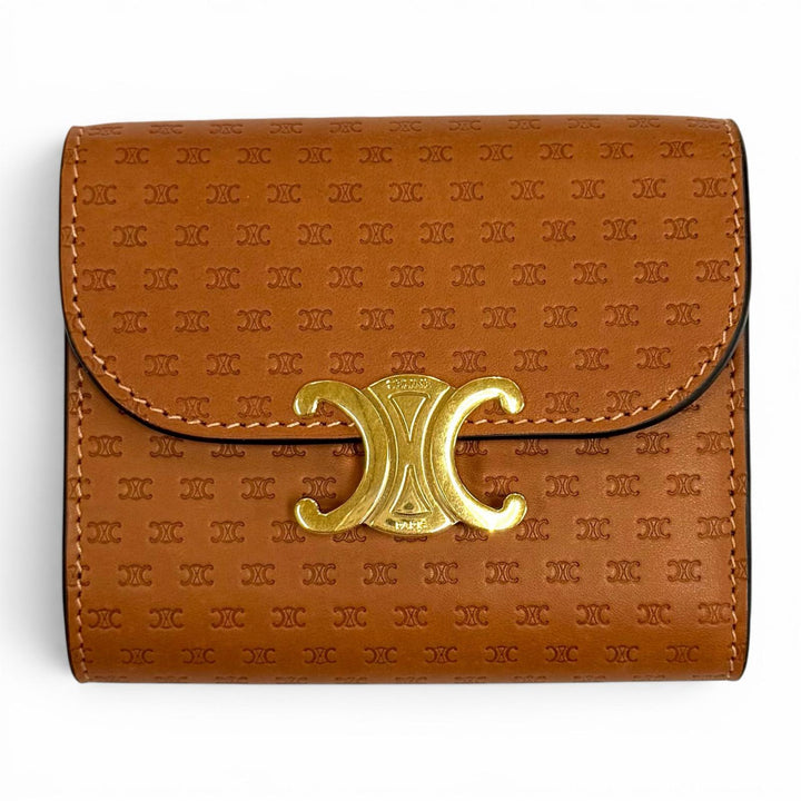 Pristine CELINE Tri-fold wallet Small flap wallet Brown leather Women 10D78