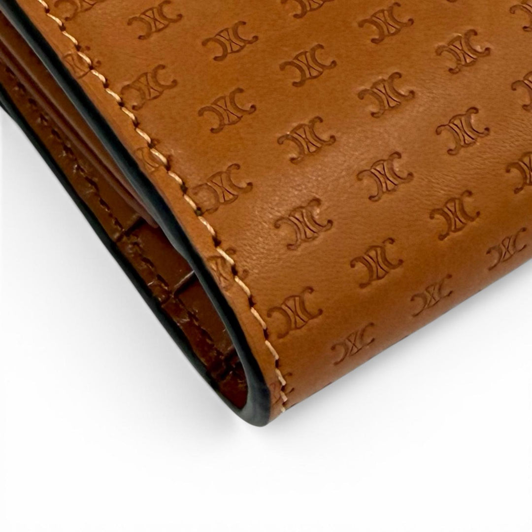 Pristine CELINE Tri-fold wallet Small flap wallet Brown leather Women 10D78