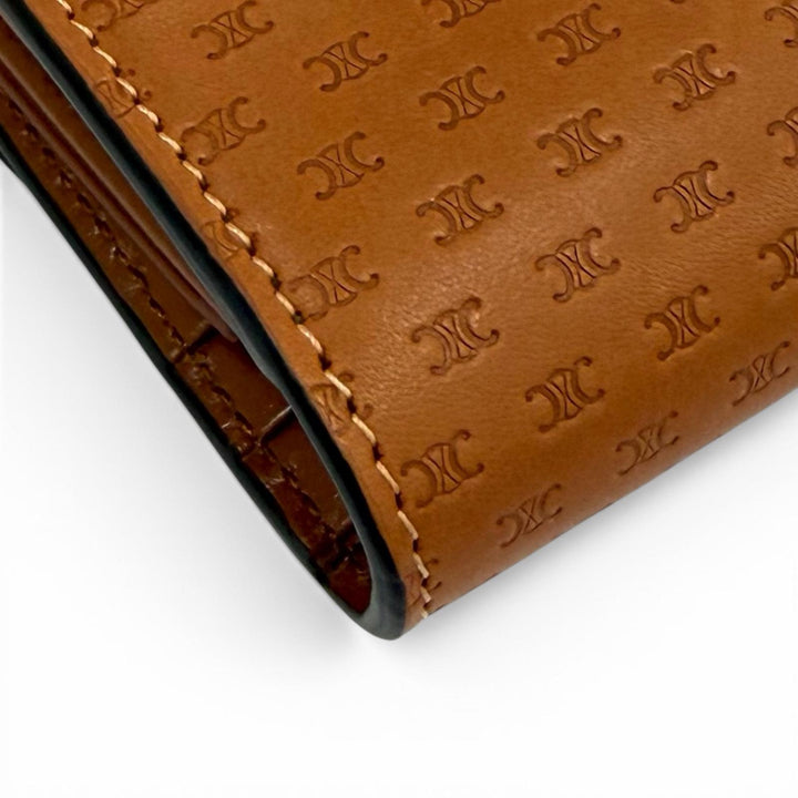 Pristine CELINE Tri-fold wallet Small flap wallet Brown leather Women 10D78