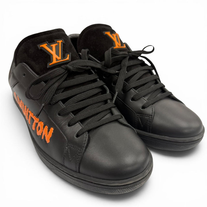 Excellent LOUIS VUITTON sneakers Luxembourg Samothrace Line black leather mens 7