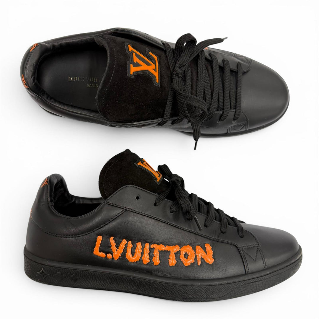 Excellent LOUIS VUITTON sneakers Luxembourg Samothrace Line black leather mens 7