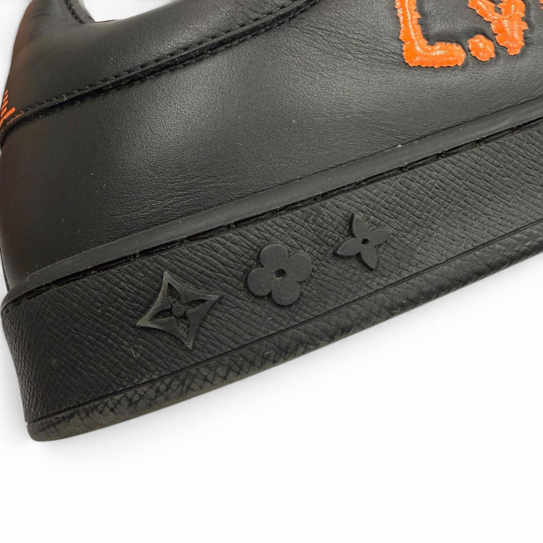 Excellent LOUIS VUITTON sneakers Luxembourg Samothrace Line black leather mens 7