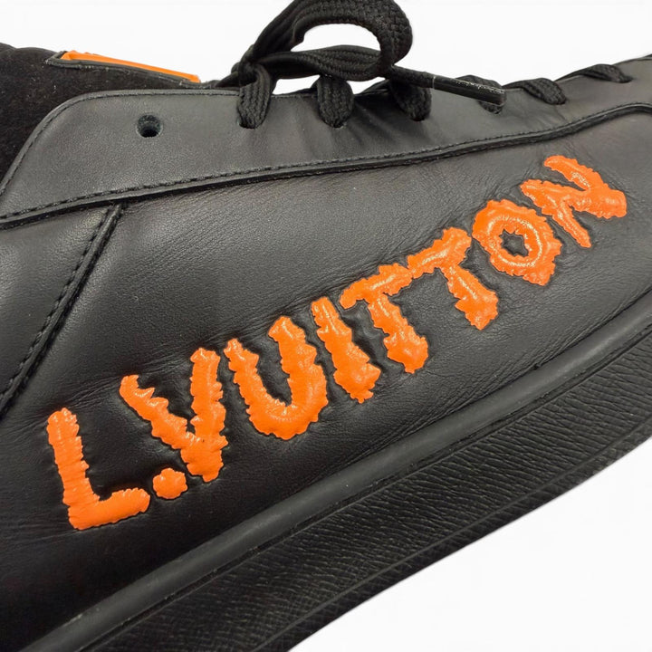 Excellent LOUIS VUITTON sneakers Luxembourg Samothrace Line black leather mens 7