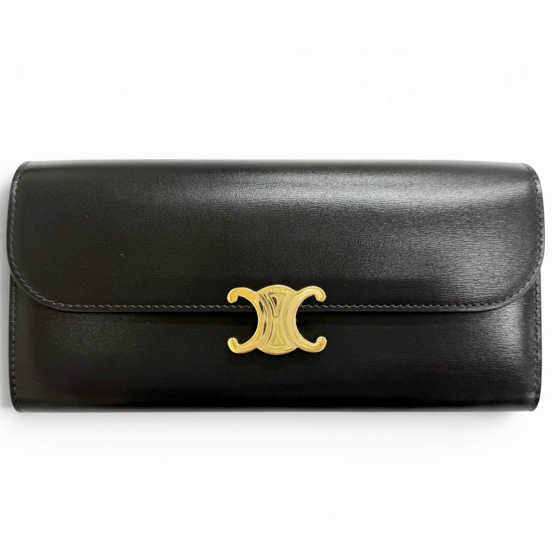 Excellent CELINE Triomphe Flap Large Wallet Bifold Wallet black 10E313DPV