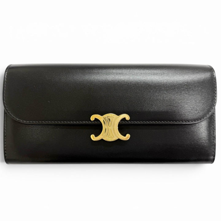 Excellent CELINE Triomphe Flap Large Wallet Bifold Wallet black 10E313DPV