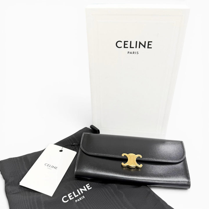 Excellent CELINE Triomphe Flap Large Wallet Bifold Wallet black 10E313DPV