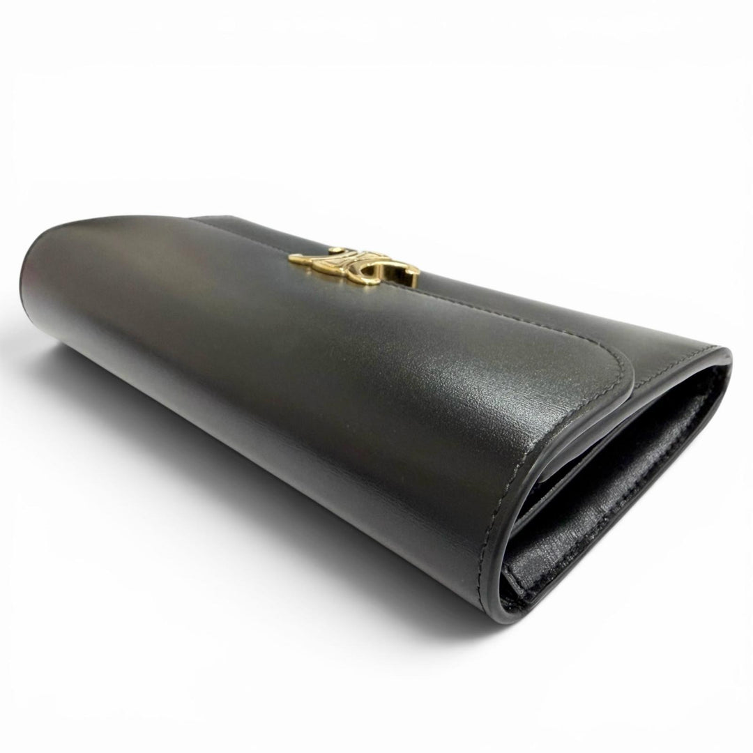 Excellent CELINE Triomphe Flap Large Wallet Bifold Wallet black 10E313DPV
