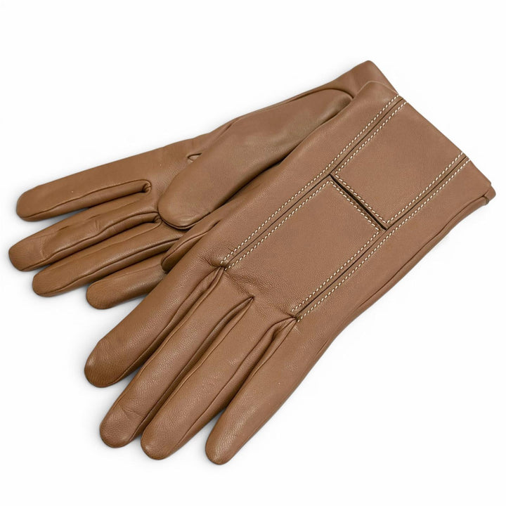 Pristine HERMES gloves 100% Cashmere Lining, H-Stitch, Lamb Leather Gloves 7.5