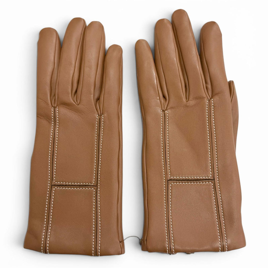 Pristine HERMES gloves 100% Cashmere Lining, H-Stitch, Lamb Leather Gloves 7.5