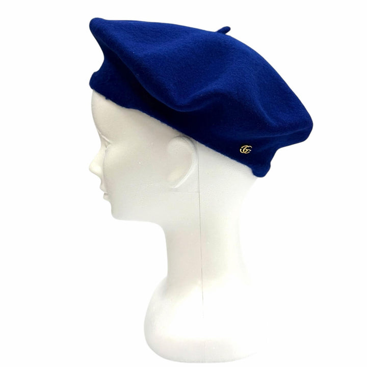 Pristine GUCCI beret GG Marmont Metal Plain blue wool Women M 714343
