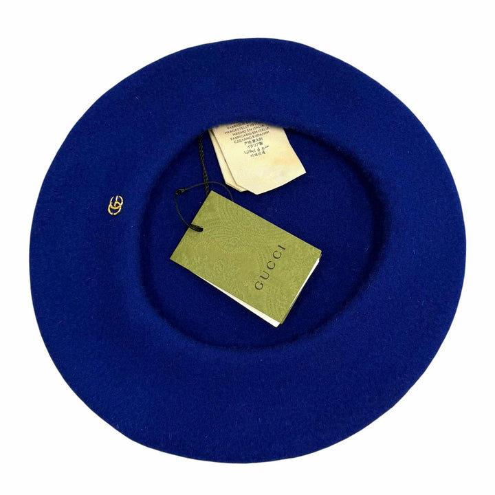 Pristine GUCCI beret GG Marmont Metal Plain blue wool Women M 714343