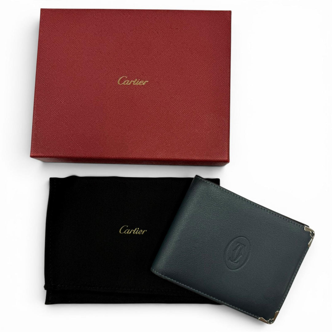 Pristine Cartier Bifold Wallet Must de Cartier Navy system leather mens
