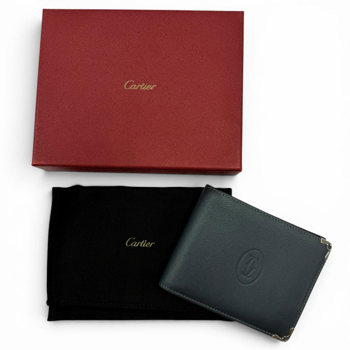 Pristine Cartier Bifold Wallet Must de Cartier Navy system leather mens