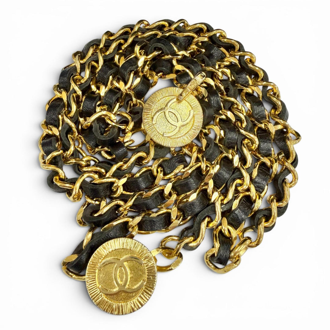 Great CHANEL belt COCO Mark Leather Triple Chain gold leather Women
