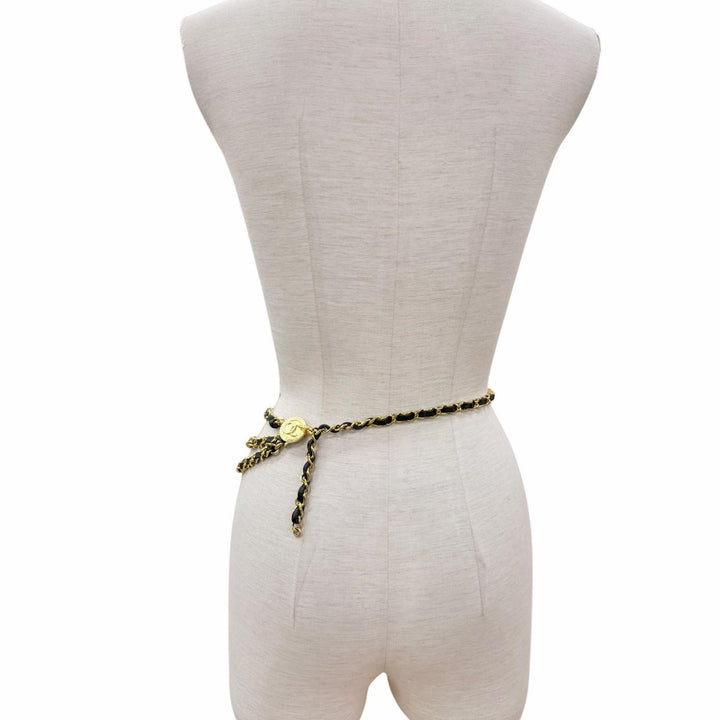Great CHANEL belt COCO Mark Leather Triple Chain gold leather Women