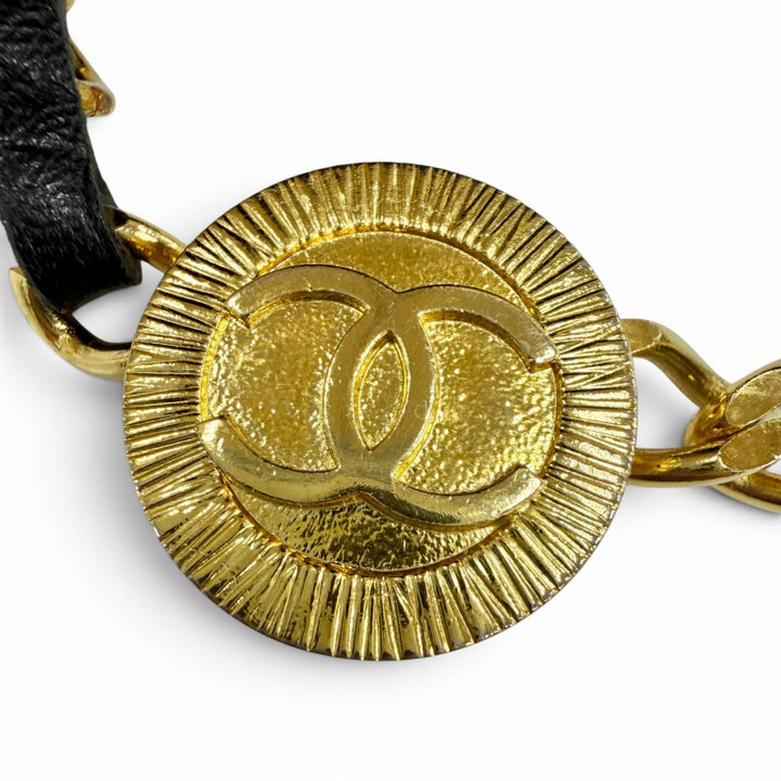Great CHANEL belt COCO Mark Leather Triple Chain gold leather Women