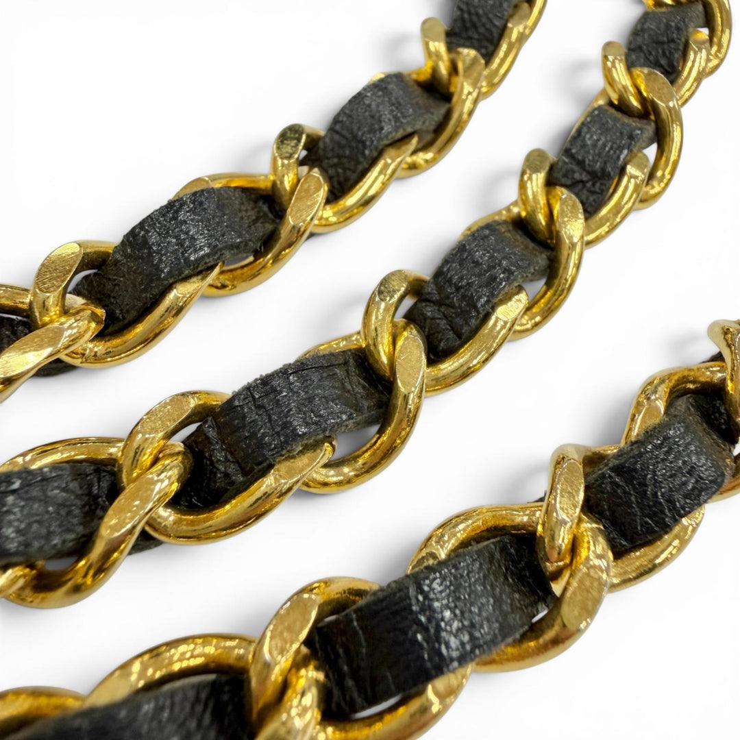Great CHANEL belt COCO Mark Leather Triple Chain gold leather Women