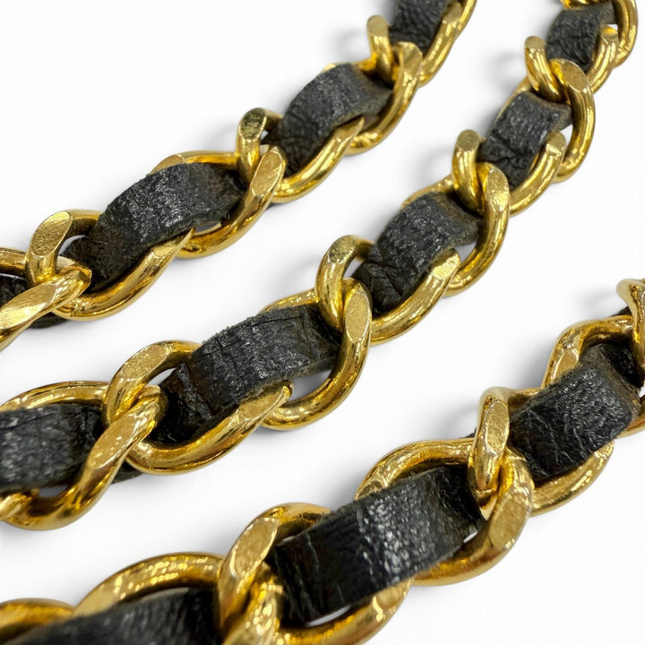 Great CHANEL belt COCO Mark Leather Triple Chain gold leather Women