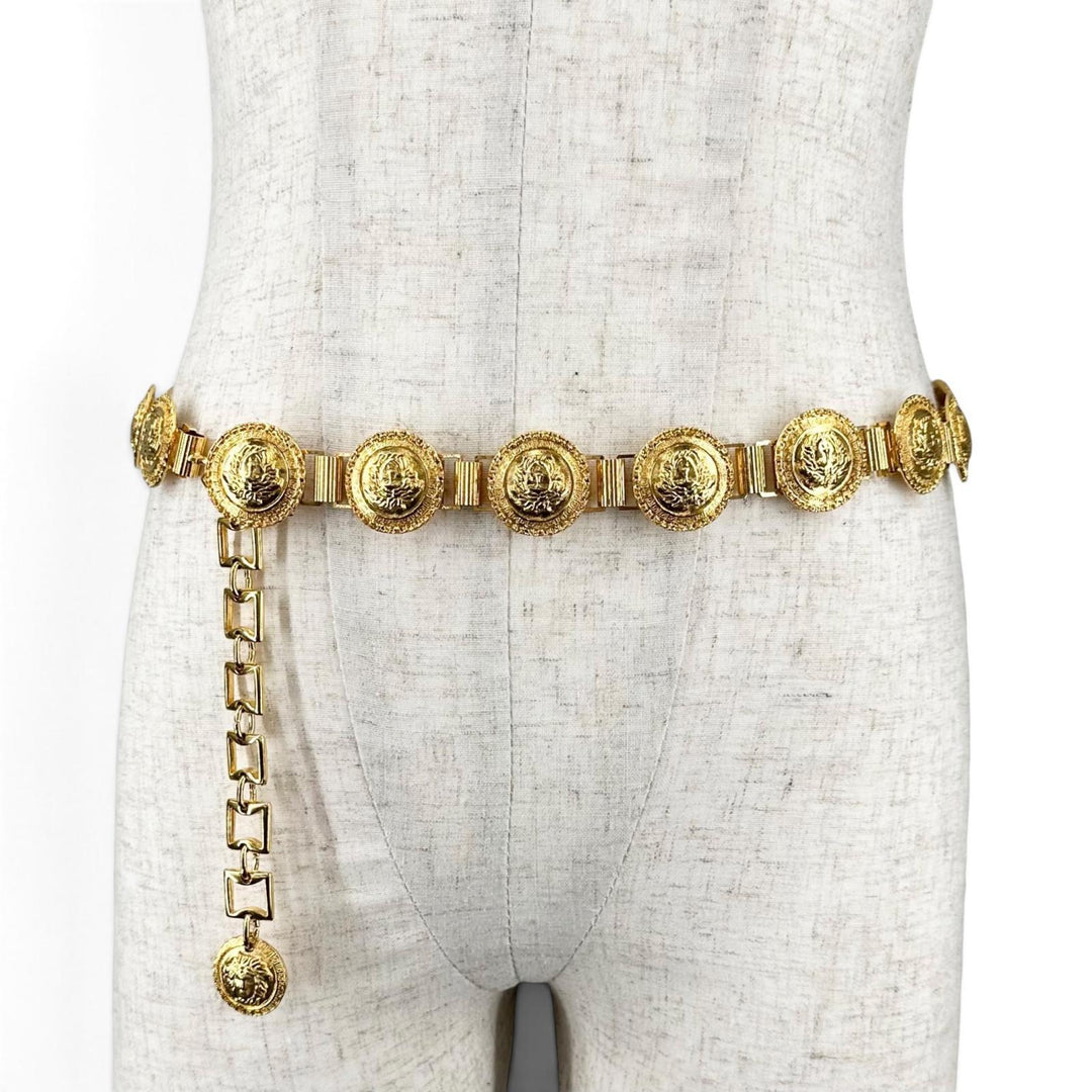 Excellent Gianni Versace belt Medusa logo coin motif chain gold plating Women