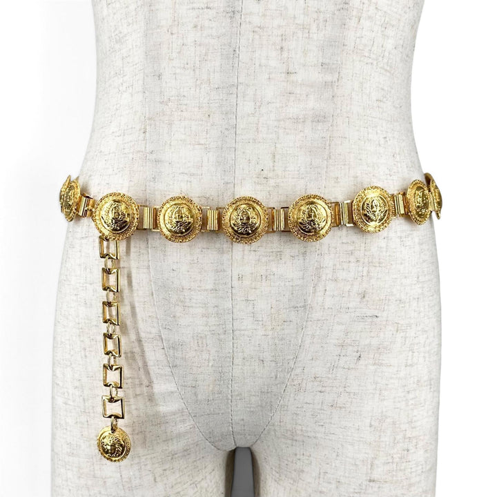Excellent Gianni Versace belt Medusa logo coin motif chain gold plating Women