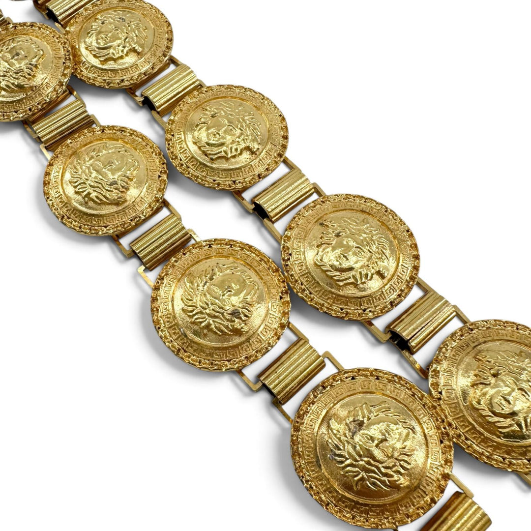 Excellent Gianni Versace belt Medusa logo coin motif chain gold plating Women
